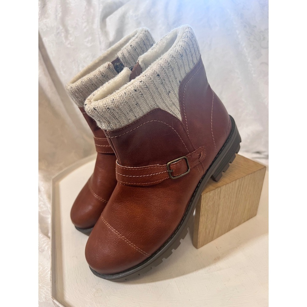 J Sport by Jambu Violet Brown Faux Leather Knit Cuff Ankle Boots Women 7M